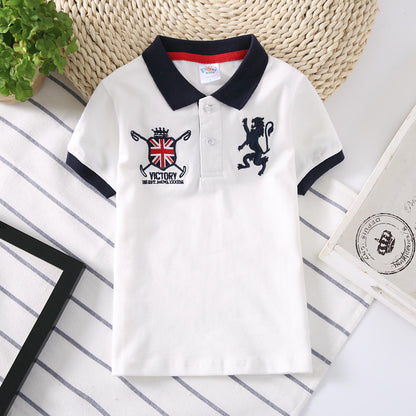Boys' Short Sleeve Cotton Polo Shirt | Lapel Collar Kids Top 90–165cm