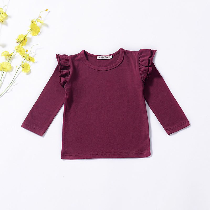 Girls Cotton Long Sleeve Plain Top – White, Red, Black