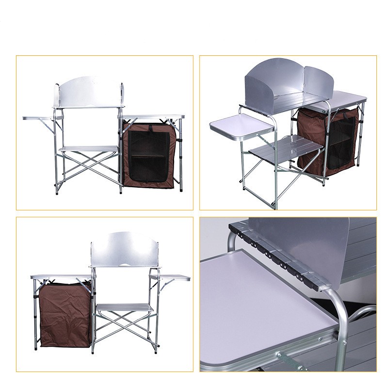 Folding Outdoor Kitchen & BBQ Table – Aluminium Alloy Camp Kitchen with Storage Cabinet