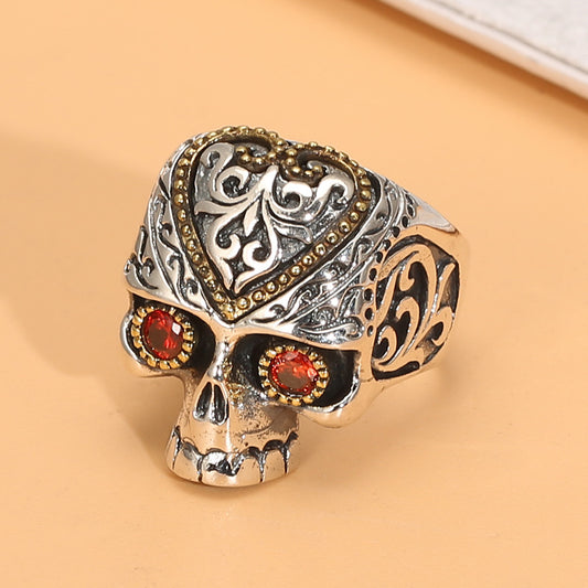 Men's Wide Silver Index Finger Ring – Adjustable Red Stone Statement Band