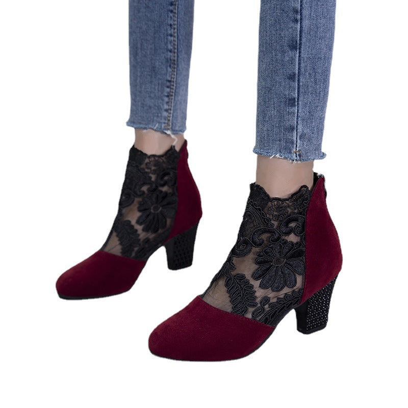 Women's Suede Lace-Up Block Heel Shoes | Round Toe Mid-Heel in 5 Colours