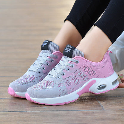 Women's Flyknit Mesh Casual Trainers - Breathable Lace-Up Flat Sports Shoes