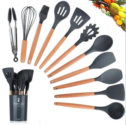 Silicone Kitchen Utensils with Wooden Handle