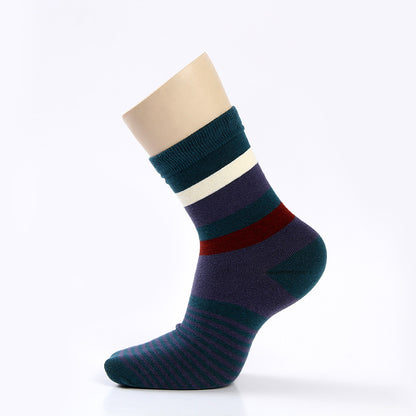 Men's Cotton Over-the-Knee Striped Socks – 5 Pairs Sweat-Absorbent Mixed Colour Bundle