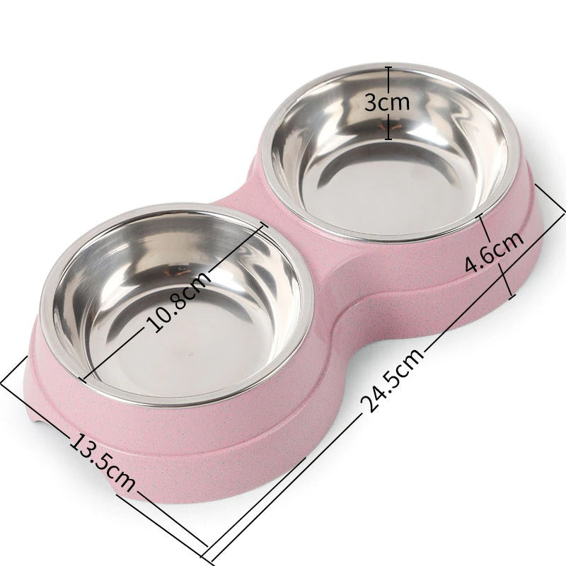 Double Stainless Steel Pet Bowl | 2-in-1 Food & Water Feeder for Dogs & Cats