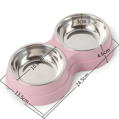 Double Stainless Steel Pet Bowl | 2-in-1 Food & Water Feeder for Dogs & Cats
