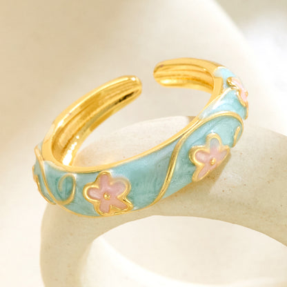 Vintage Floral Diamond-Encrusted Adjustable Ring | Copper Open Ring in 6 Styles