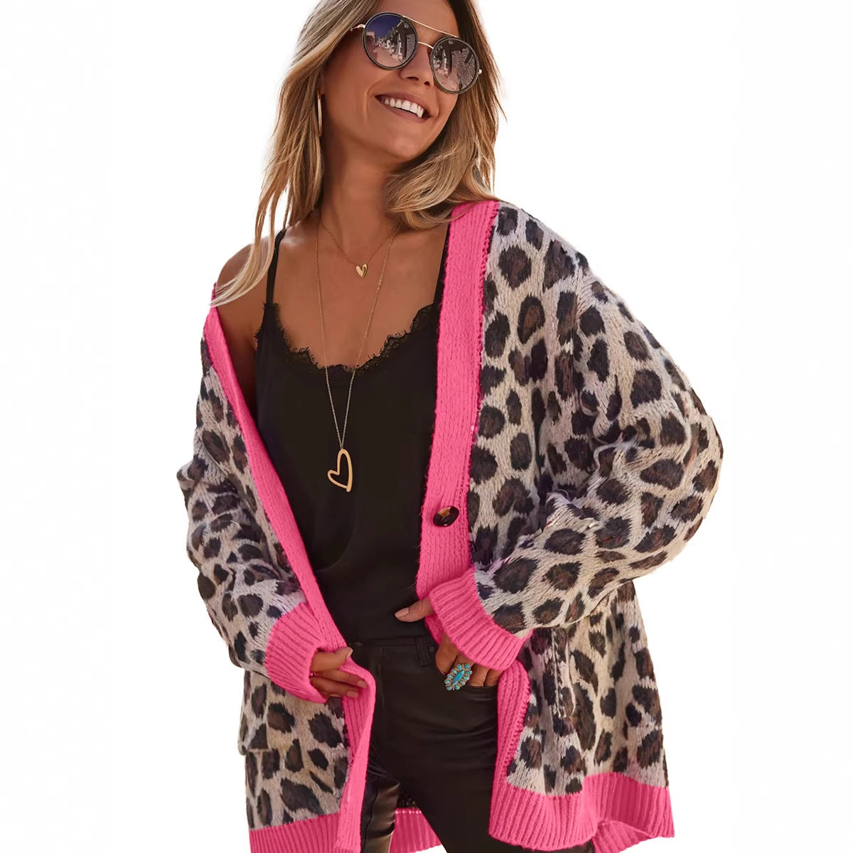 Women's Leopard Print Longline Cardigan - Relaxed Fit