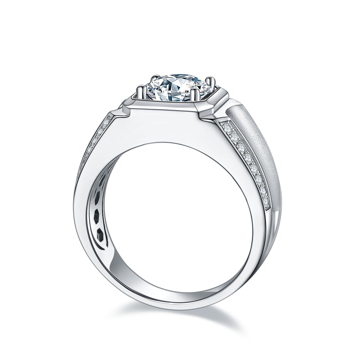 Men's Moissanite 925 Sterling Silver Platinum-Plated Ring | 1, 2 & 3 Carat | GRA Certified