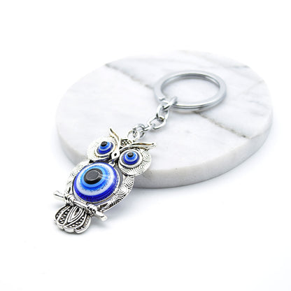 Blue Glaze Owl Keychain | Alloy Geometric Pendant | JP Collections