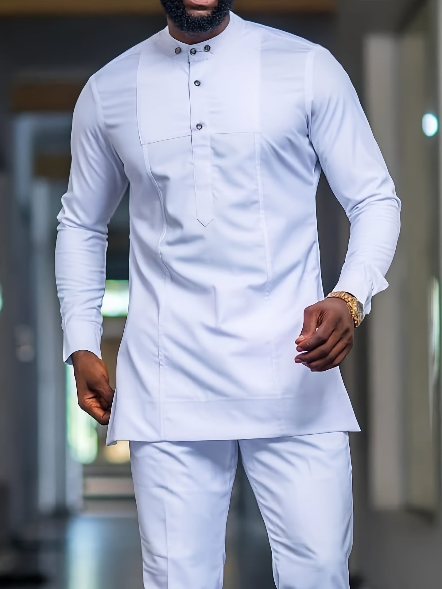 Men's African Ethnic Style Long Sleeve Shirt | Polyester Blend