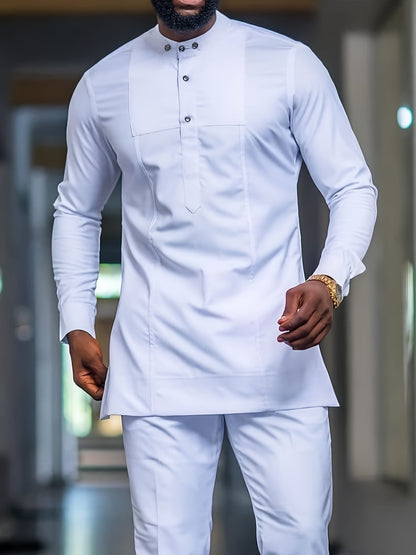 Men's African Ethnic Style Long Sleeve Shirt | Polyester Blend