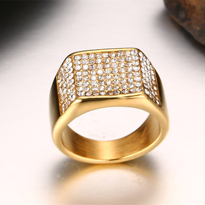 Gold Titanium Steel Diamond-Cut Ring | Sizes 7–12
