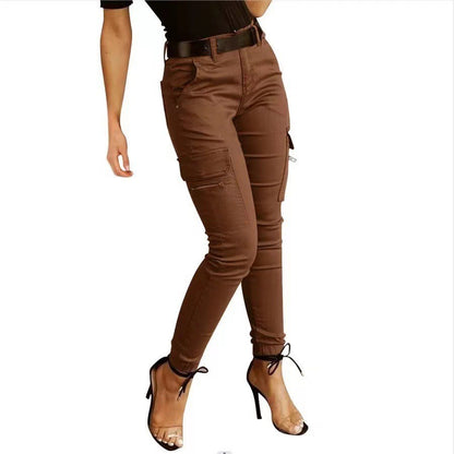 Women's Low-Rise Cargo Trousers with Pockets | Slim Fit | 5 Colours | S-2XL
