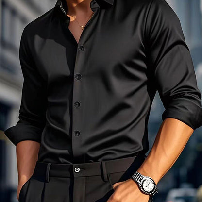 Men's Casual Solid Colour Long Sleeve Shirt | S–2XL