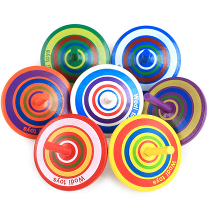 Wooden Spinning Top Gyroscope Toy | Rainbow & Cartoon Animal Designs