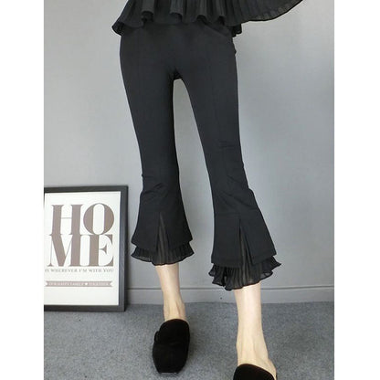 Women's High Waist Mesh Splice Cropped Trousers - Smart Casual