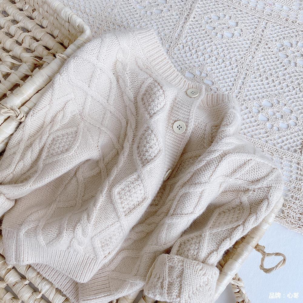 Girls Cotton V-Neck Cardigan Sweater – Diamond Knit Kids Top