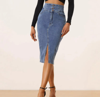 Women's High-Waisted Bodycon Midi Skirt | Navy Blue
