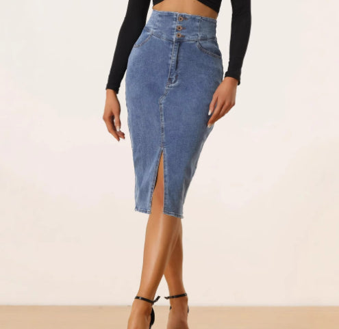 Women's High-Waisted Bodycon Midi Skirt | Navy Blue
