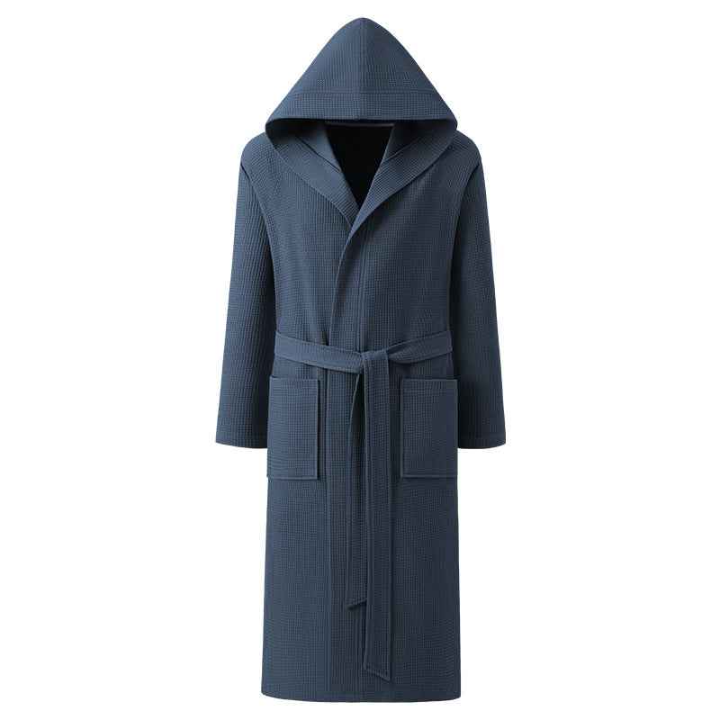 Men’s Cotton Waffle Weave Hooded Bathrobe – Soft Dressing Gown