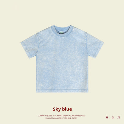 Kids Washed Cotton Solid Colour Short Sleeve T-Shirt – 4 Colours