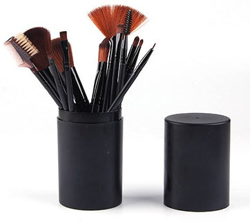 12-Piece Makeup Brush Set with Barrel Box – Rayon Bristles, 8 Colours