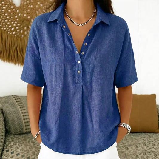 Women's Single-Breasted Lapel Short-Sleeve Shirt