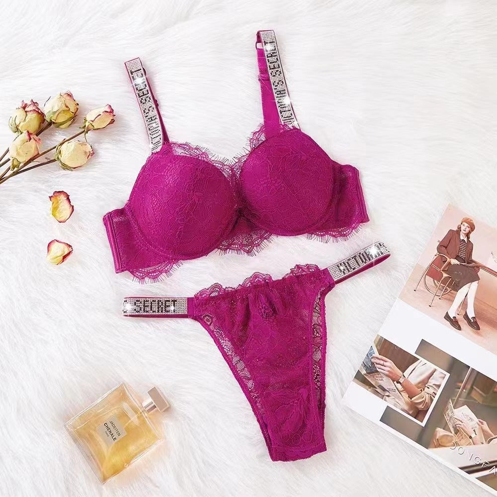 Lace Rhinestone 3/4 Cup Bra and Knicker Set | 4 Colours