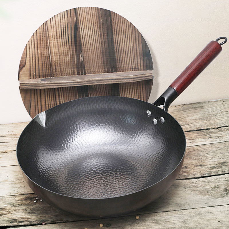 Handmade Traditional Iron Wok with Wooden Handle