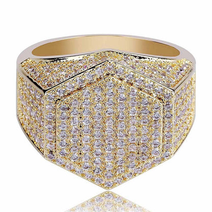 Men's Hip Hop Micro Pavé CZ Square Ring – Gold & Silver Iced Out Band