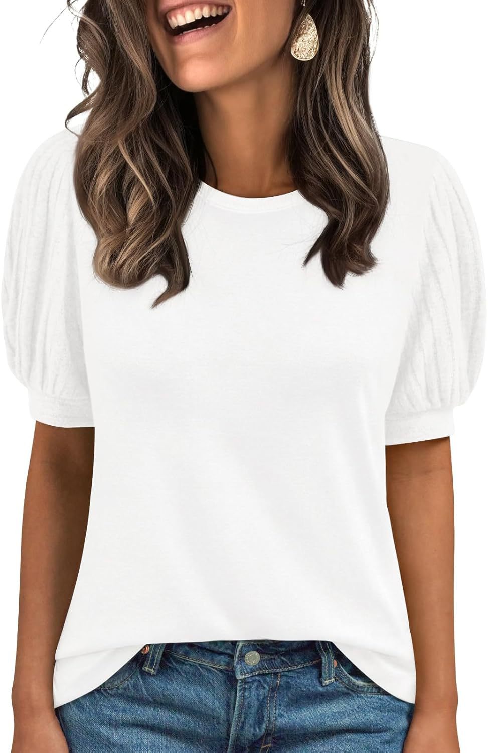 Women's Crew-Neck Elastic-Cuff Short-Sleeve Top