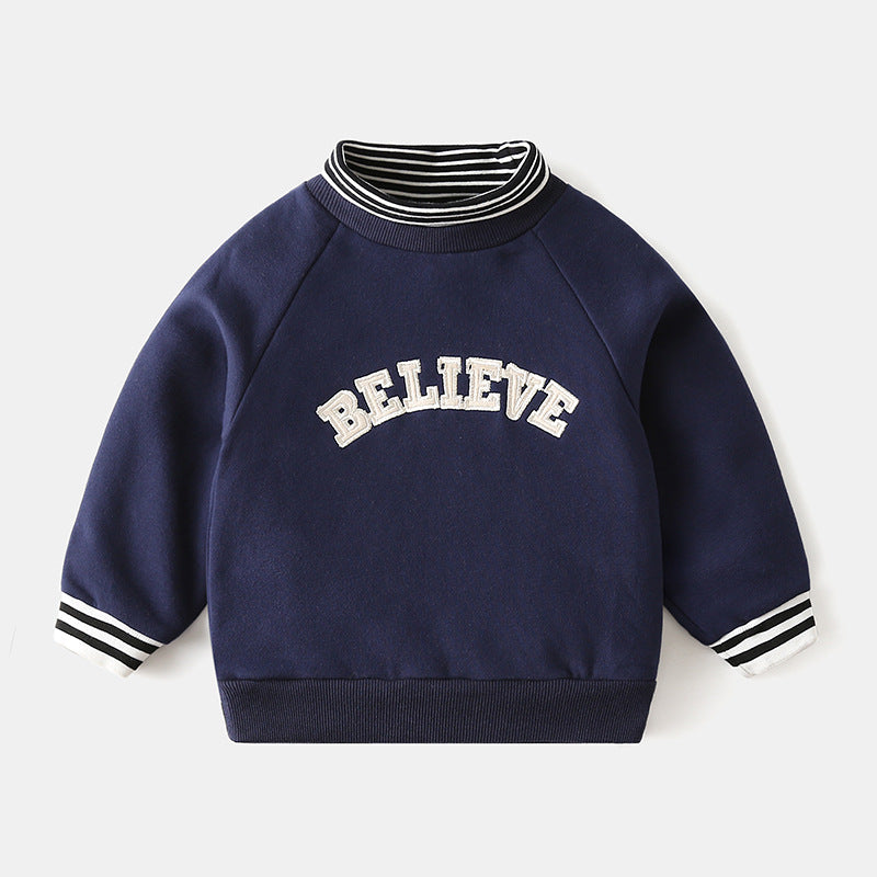 Children's Brushed Letter Print Fake Two-Piece Sweatshirt | Boys & Girls Top