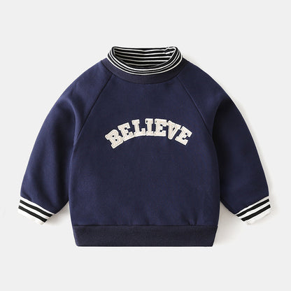 Children's Brushed Letter Print Fake Two-Piece Sweatshirt | Boys & Girls Top