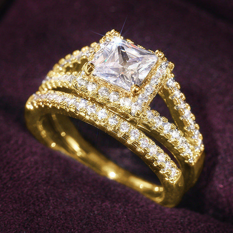 Square Geometric Zircon Inlay Ring | Copper Ring for Women