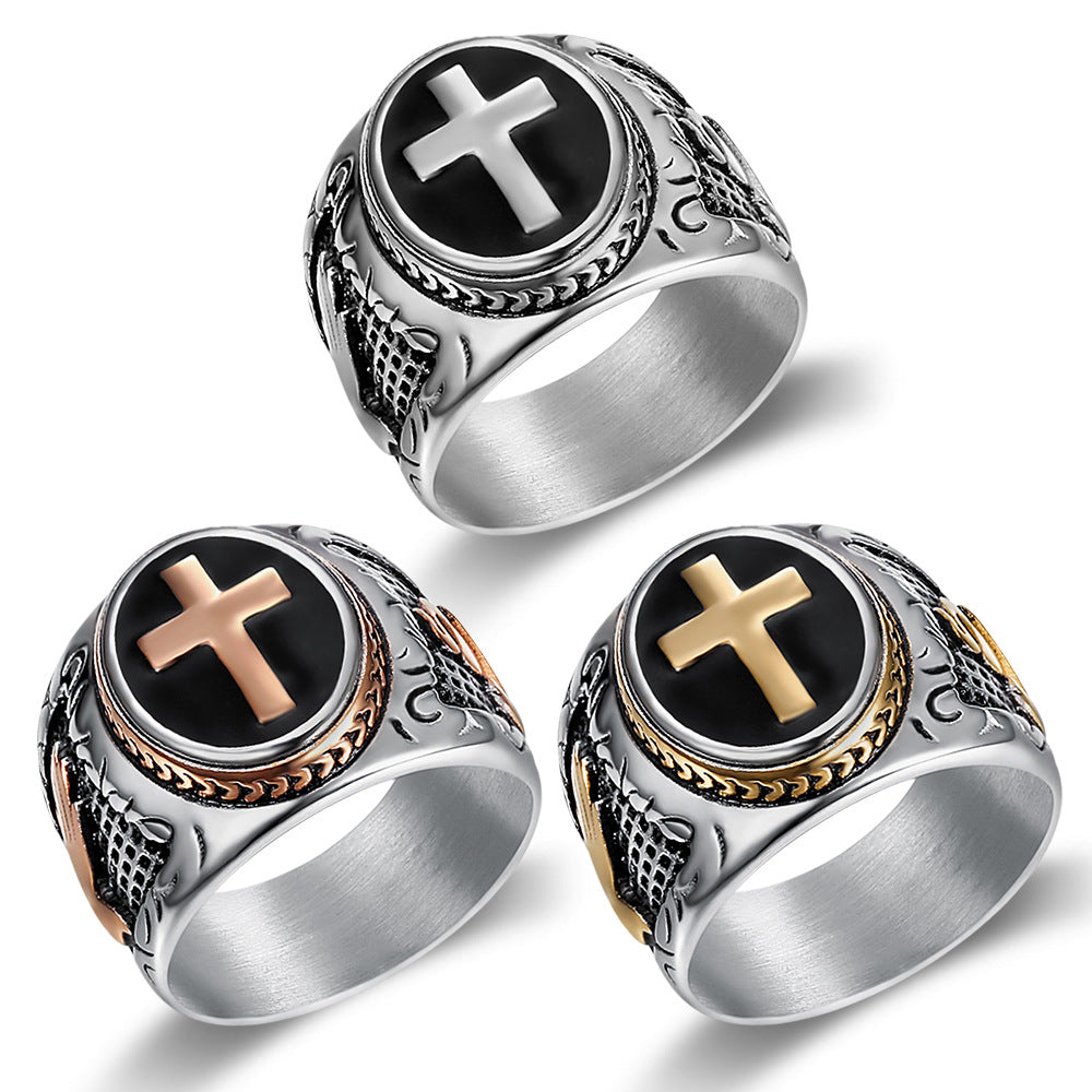 Men's Titanium Steel Geometric Epoxy Ring – European Style Band