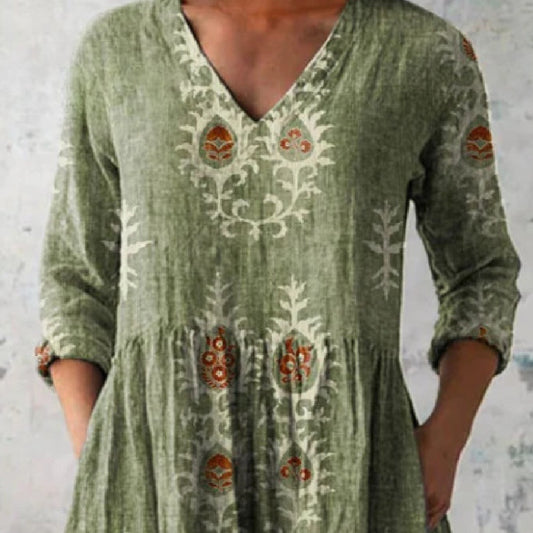 Women's 3D Printed V-Neck Dress | European-Style Regular Sleeve Polyester Dress