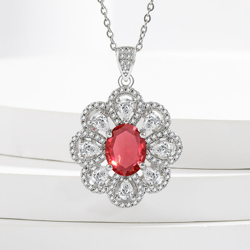 Women's Zircon Floral Jewellery Set – Copper Earrings, Necklace & Ring
