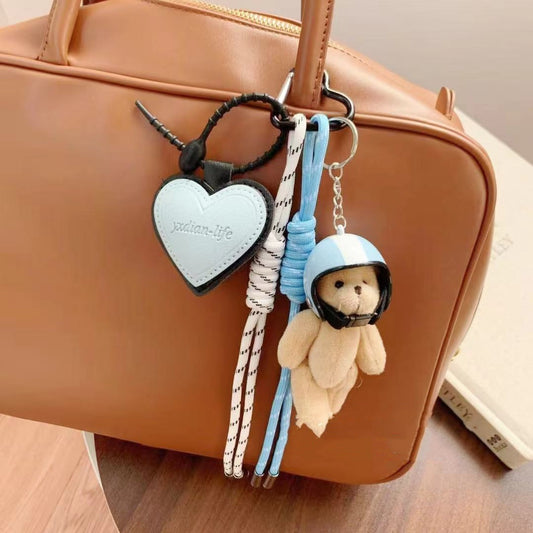 Helmet Bear Plush Doll Keyring | Braided Rope