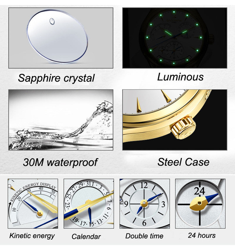 Men’s Automatic Mechanical Watch – Sapphire Crystal, Stainless Steel, 30M