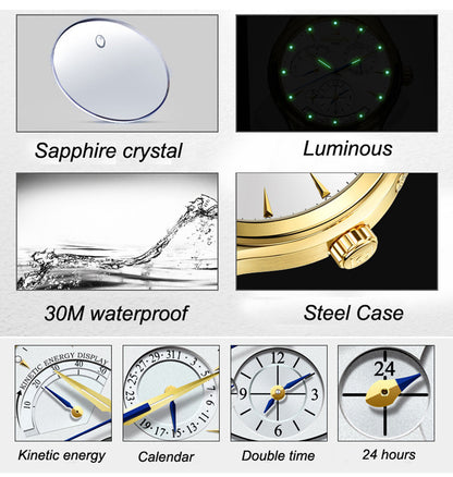 Men’s Automatic Mechanical Watch – Sapphire Crystal, Stainless Steel, 30M