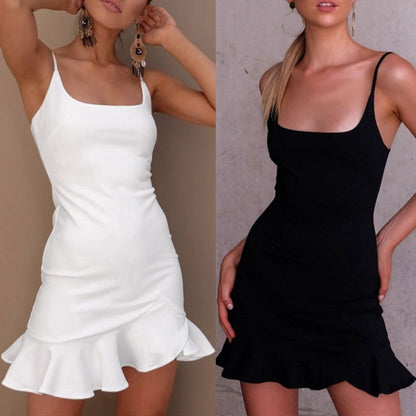 Women's Ruffle Trumpet Mini Dress | Spaghetti Strap Slim Party Dress