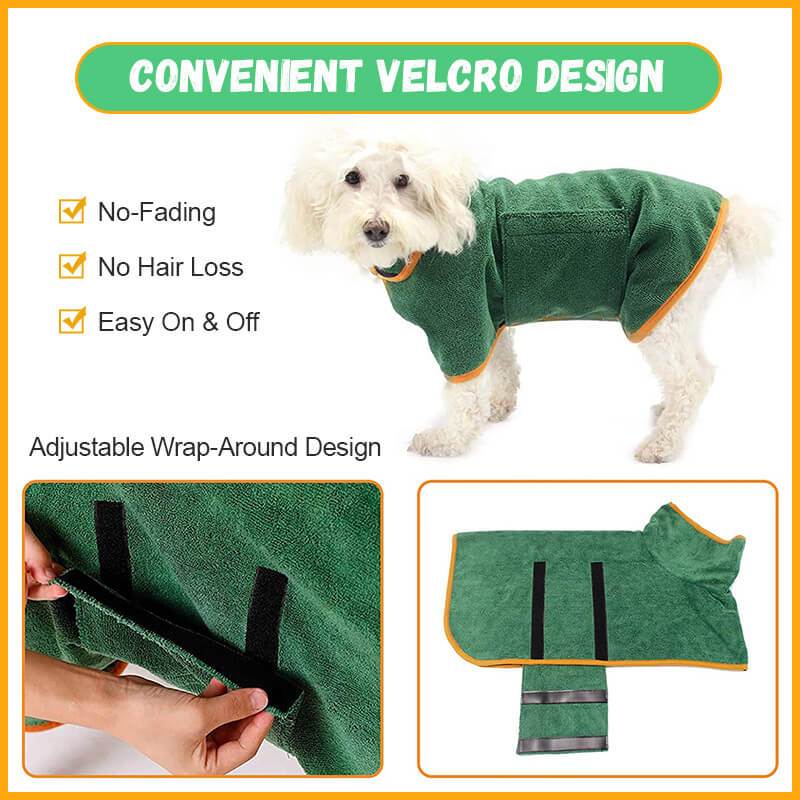 Microfibre Dog Bathrobe | Super Absorbent Quick-Dry Coat with Hook & Loop
