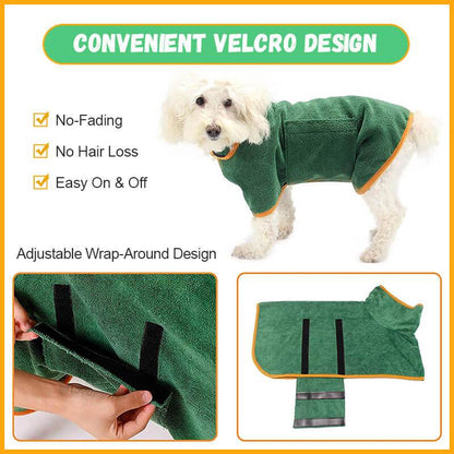 Microfibre Dog Bathrobe | Super Absorbent Quick-Dry Coat with Hook & Loop