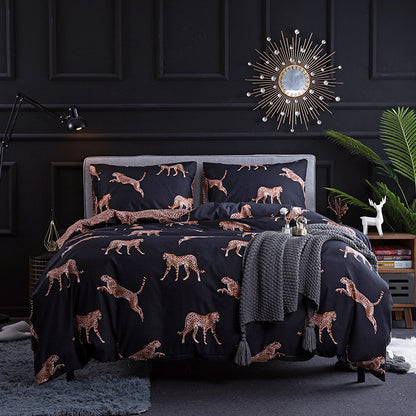 Animal Print Quilted Duvet Cover Set 3 Piece 240x220cm | Leopard & Feather