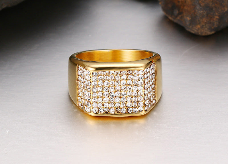Gold Titanium Steel Diamond-Cut Ring | Sizes 7–12