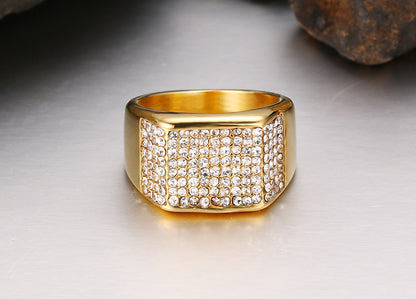 Gold Titanium Steel Diamond-Cut Ring | Sizes 7–12