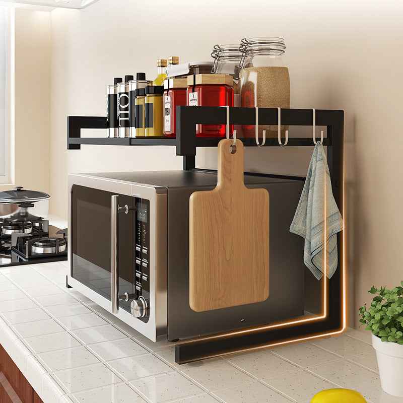 Retractable Metal Microwave Rack – 2-Layer Desktop Kitchen Shelf