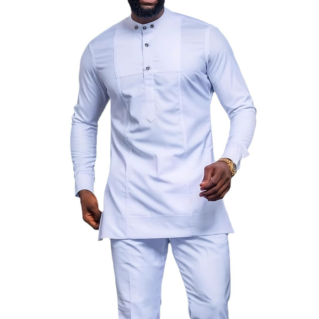Men's African Ethnic Style Long Sleeve Shirt | Polyester Blend