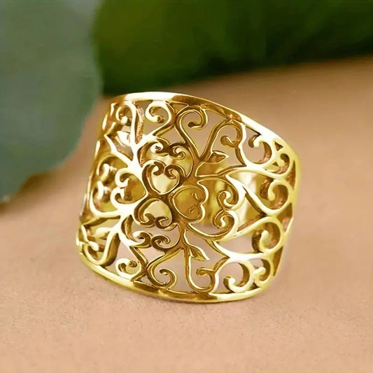 Geometric Openwork Diamond Pattern Ring | Electroplated Copper Unisex Ring